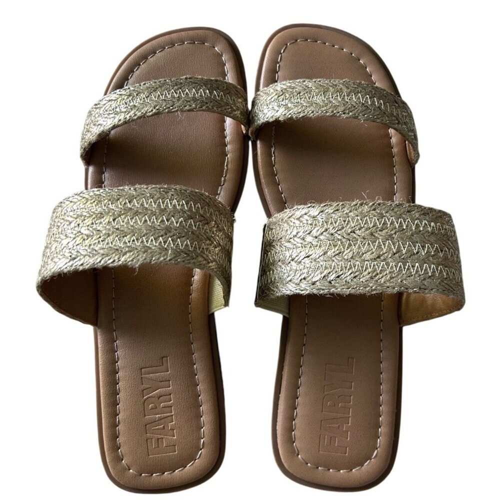 FARYL Carmen Gold Raffia Slides Size 6.5 New In Box
